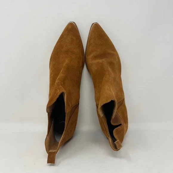 Marc Fisher Yale Cognac Suede Pointed Toe Chelsea Ankle Boots Silver Rand 9M - Picture 7 of 11